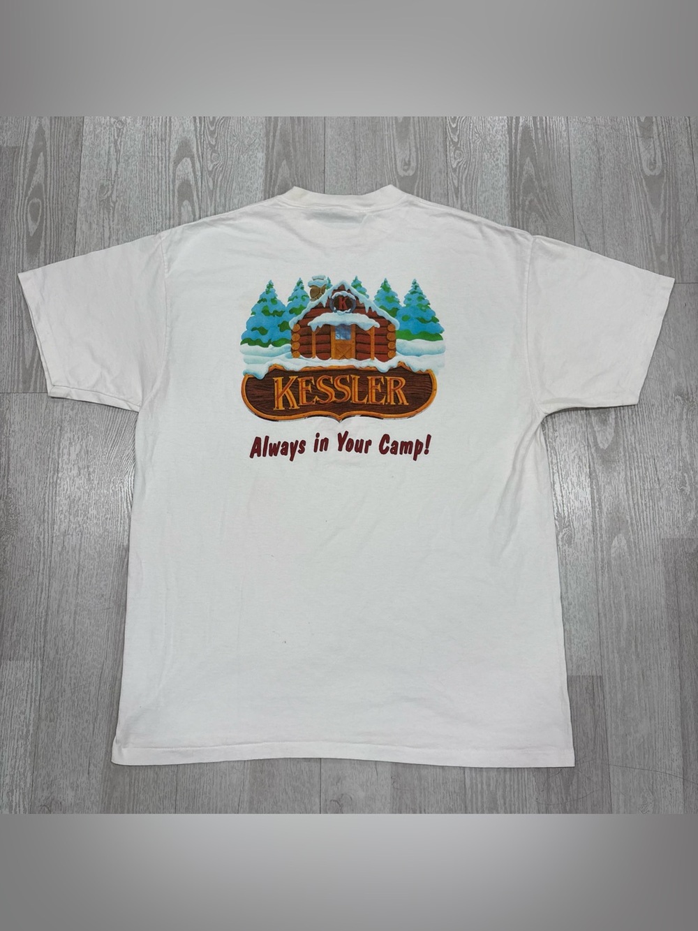 Vintage 90s Kessler Whiskey Graphic T Shirt XL White PowerPro